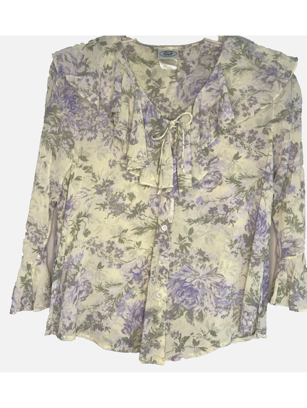 Vintage 1990's Laura Ashley Women's Silk Floral Blouse Trumpet Sleeve Sz 6 EUC